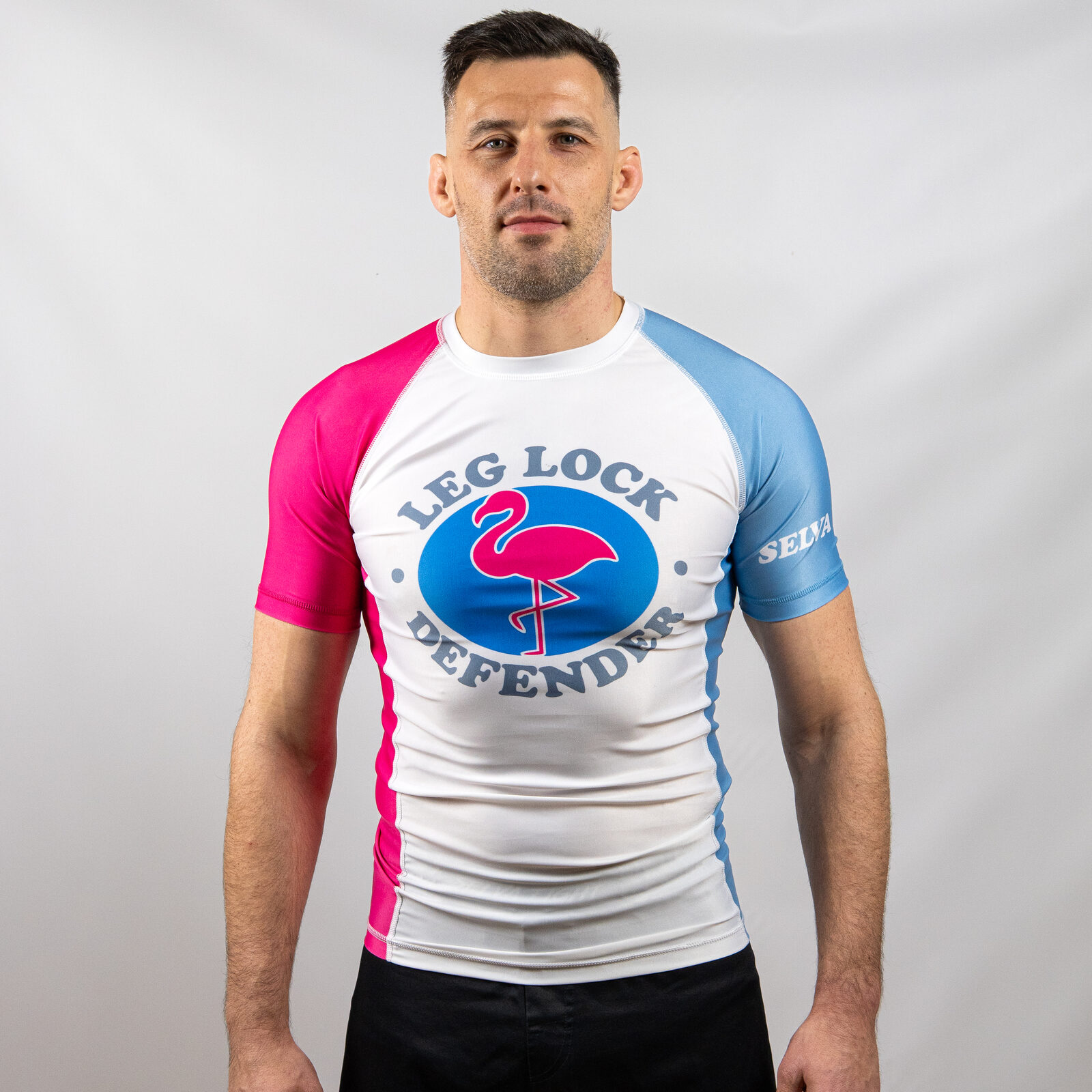 Rashguard Selva Fight Leg Lock Defender - różowy i błękitny rękaw raglanowy